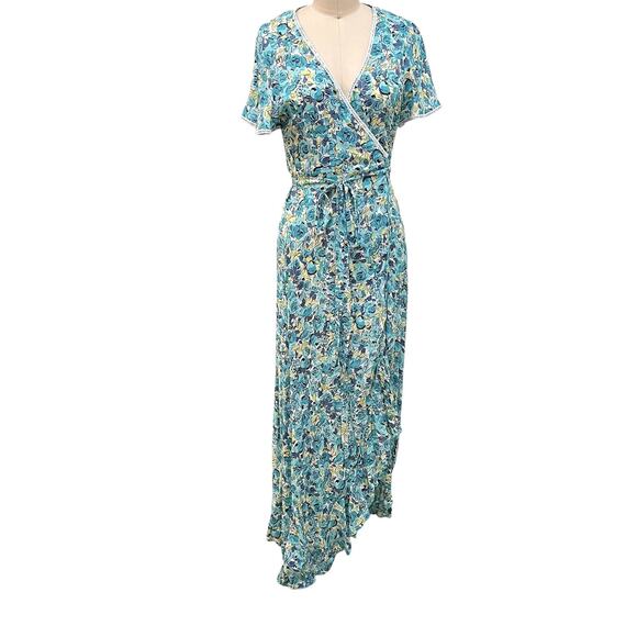 Poupette St Barth Maxi Dress Womens XS Floral Wrap Ruffle Boho Summer Viscose - Picture 1 of 10